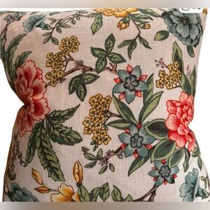 Botanical Floral Accent Pillow in Green, Yellow & Coral